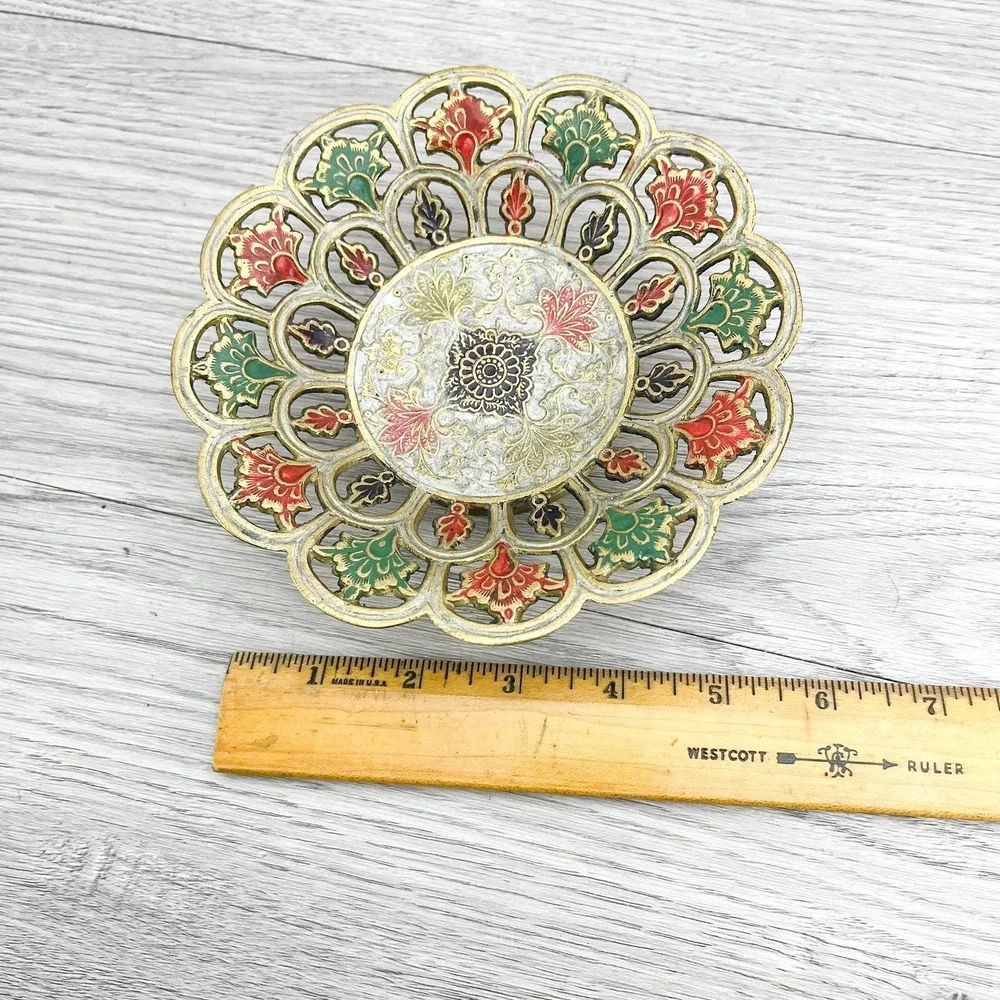 Vintage Enameled Brass Trinket Dish‎